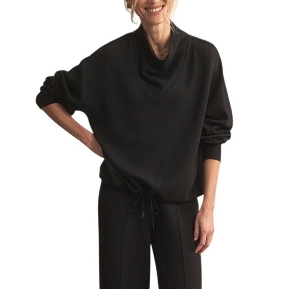 Varley Betsy Sweat Black DoubleSoft Mock Neck Drawstring Pullover Large